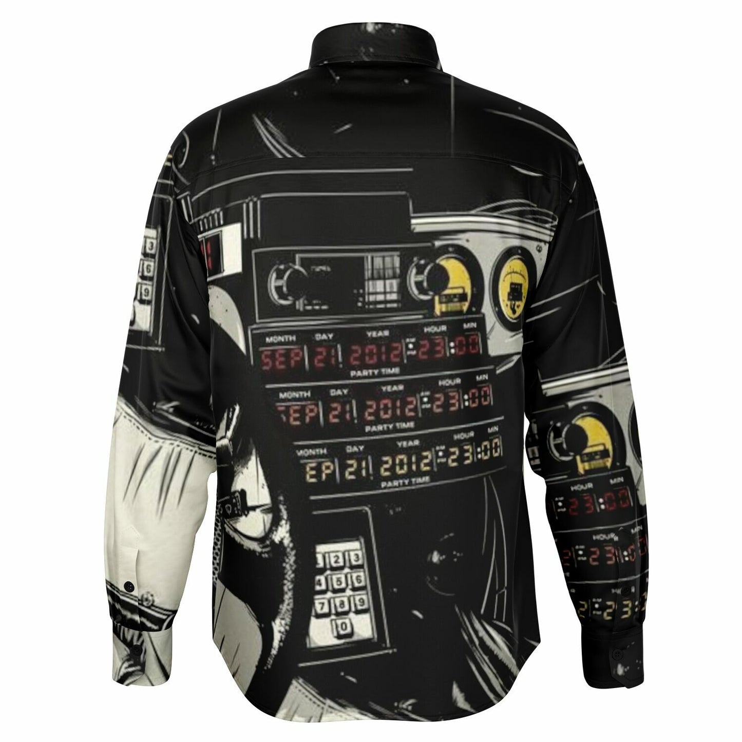 Delorean Time Machine Illustration Long Sleeve Button Down Shirt - AOP