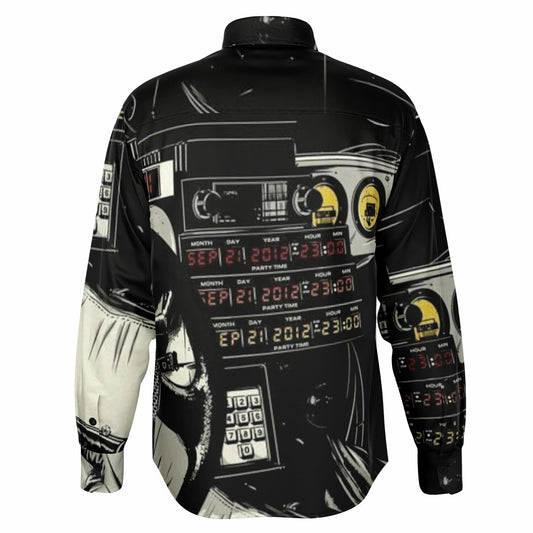 Delorean Time Machine Illustration Long Sleeve Button Down Shirt - AOP