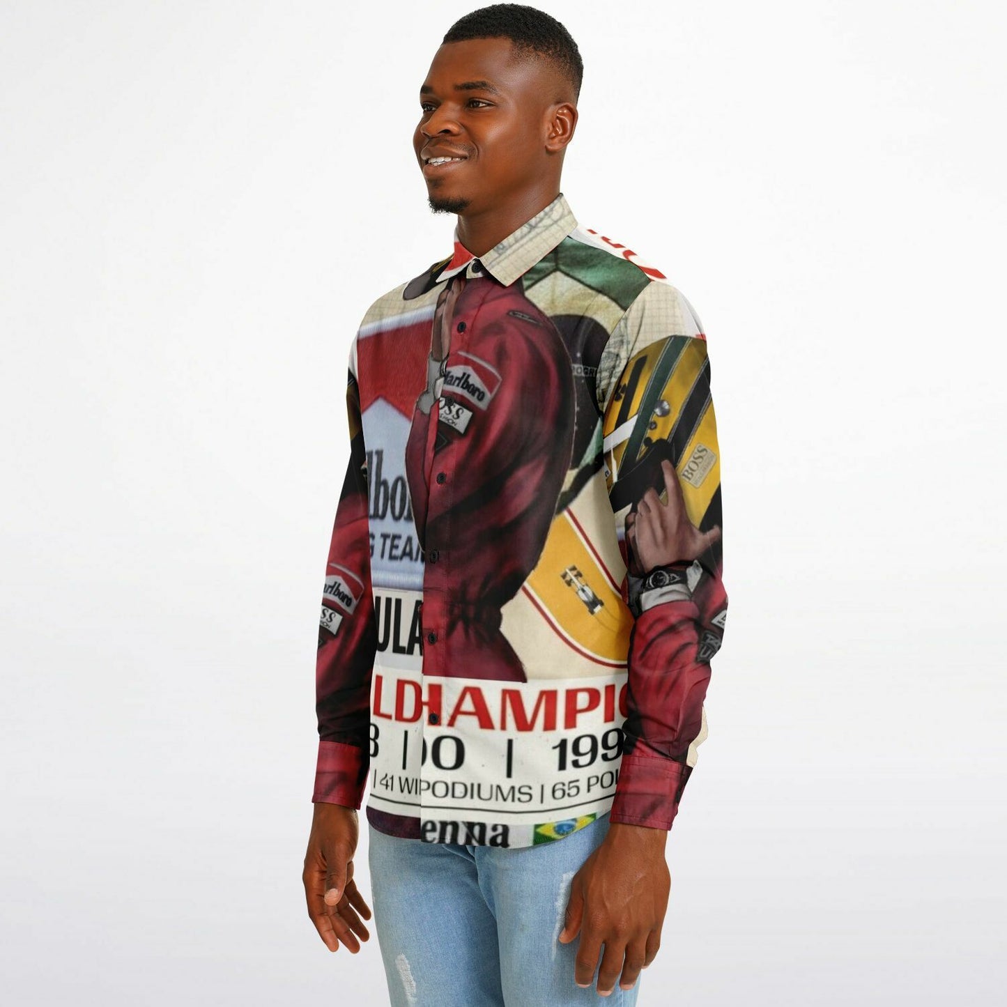 Senna F1 Poster Long Sleeve Button Down Shirt - AOP