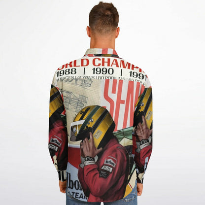 Senna F1 Poster Long Sleeve Button Down Shirt - AOP