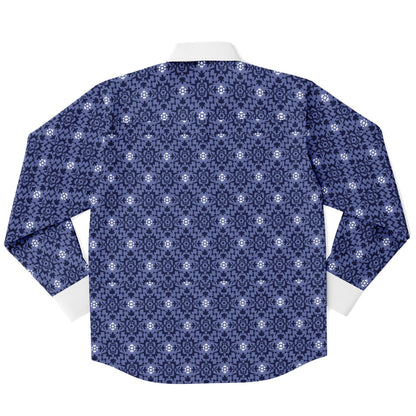 Purple Floral Seamless Pattern Long Sleeve Button Down Shirt - AOP