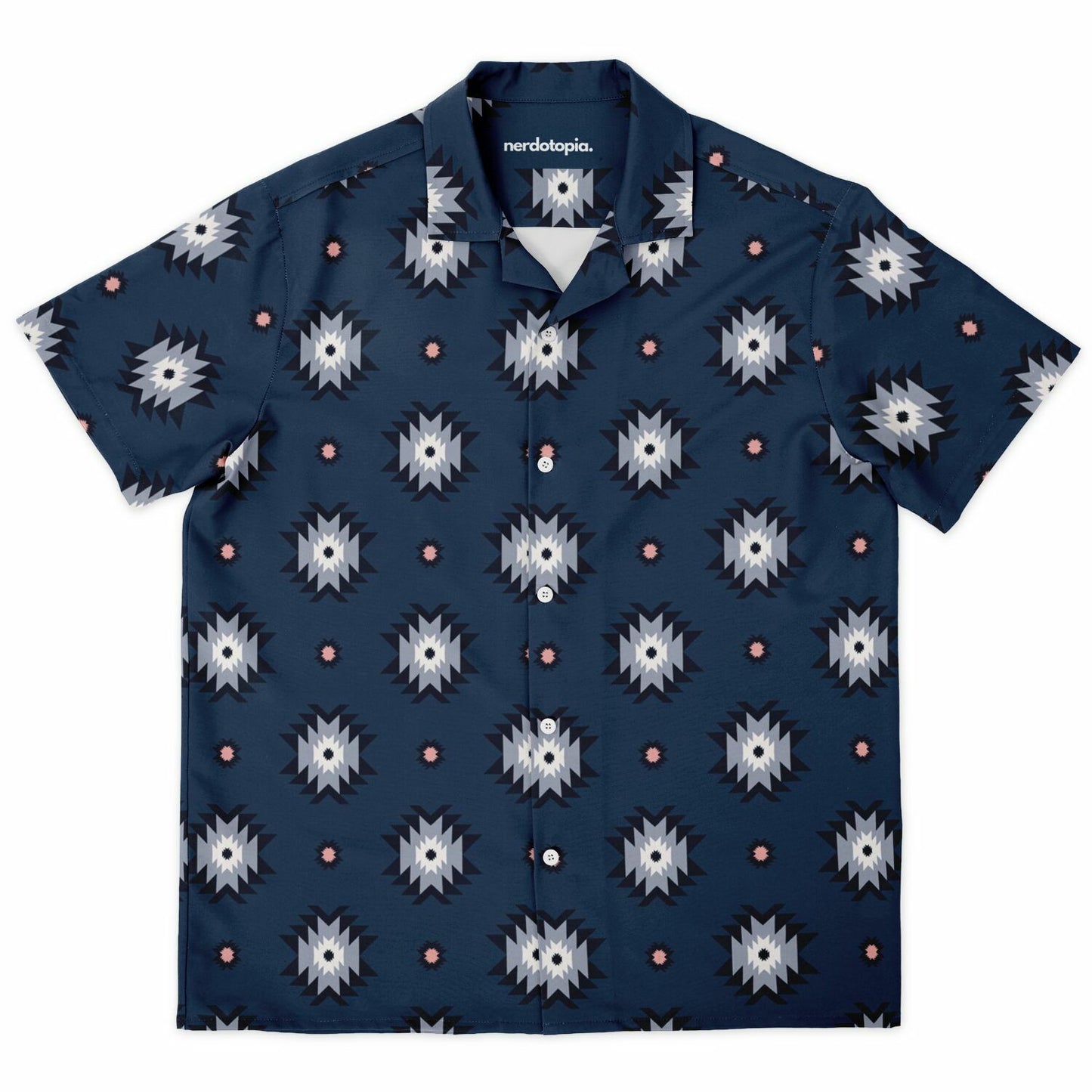 Aztec Pattern Spread Collar Short Sleeve Shirt