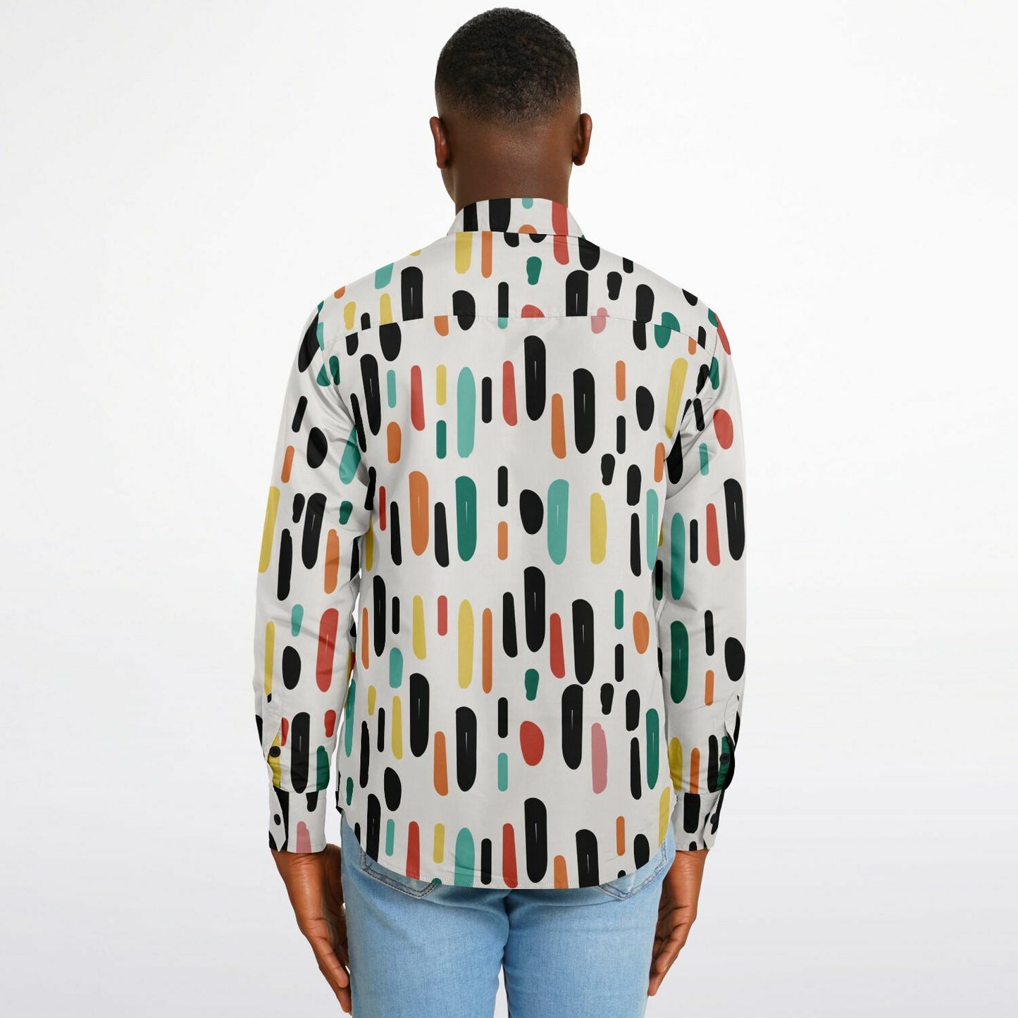 Colored Brush Strokes Long Sleeve Button Down Shirt - AOP
