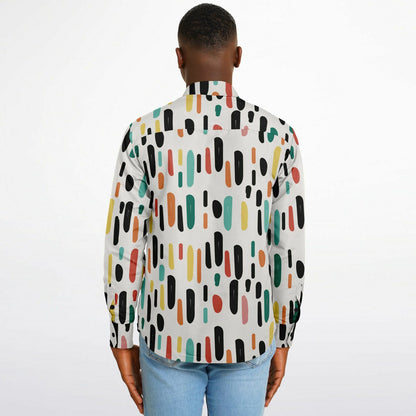 Colored Brush Strokes Long Sleeve Button Down Shirt - AOP
