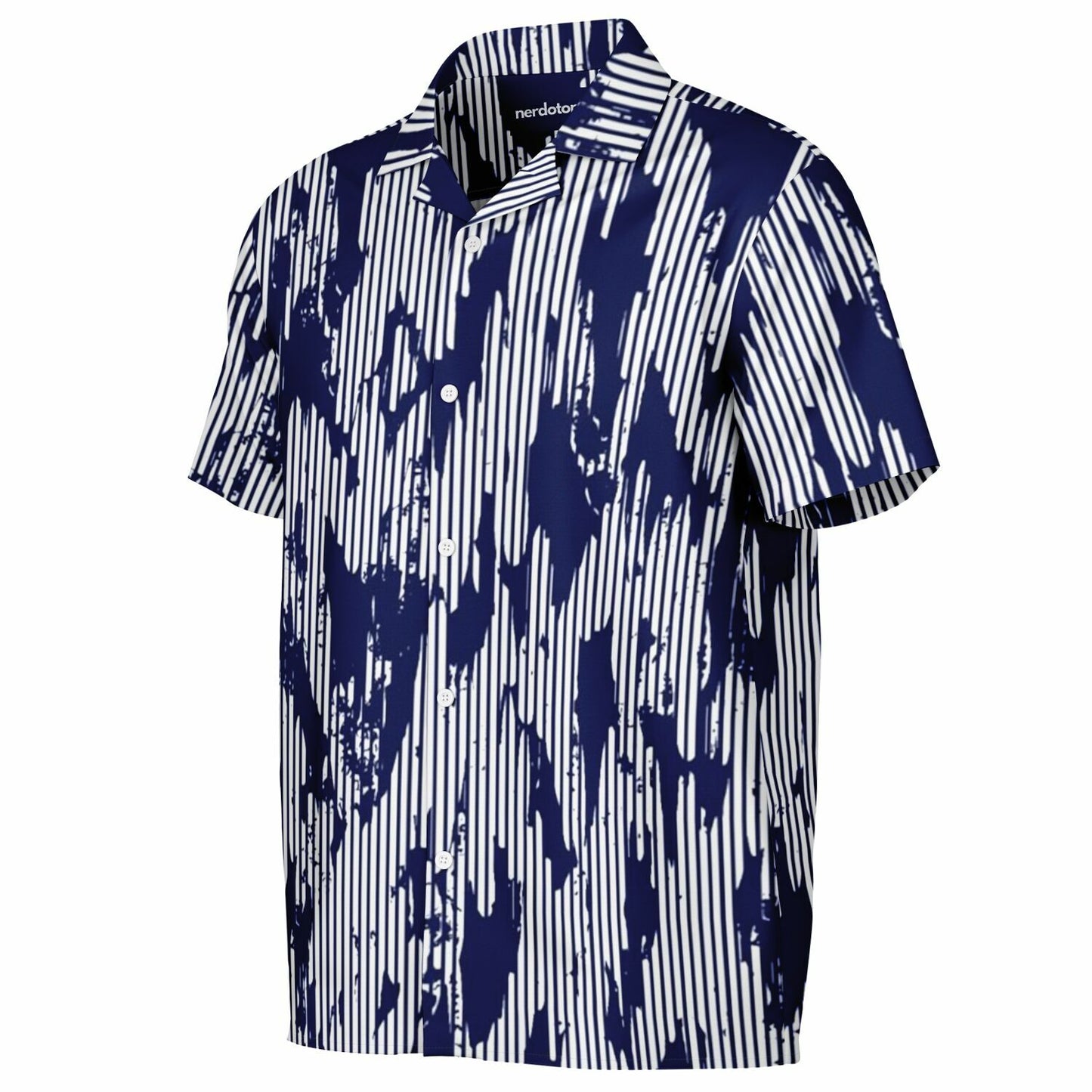 Blue Abstract Spread Collar Short Sleeve Shirt