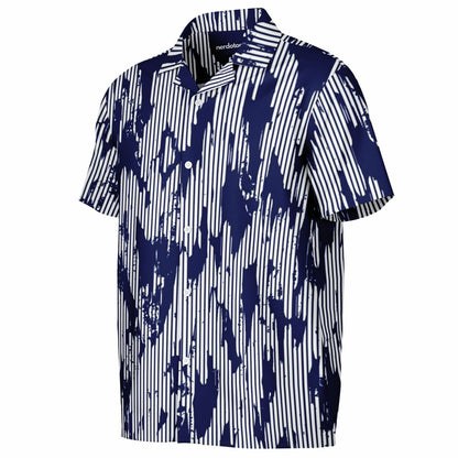 Blue Abstract Spread Collar Short Sleeve Shirt
