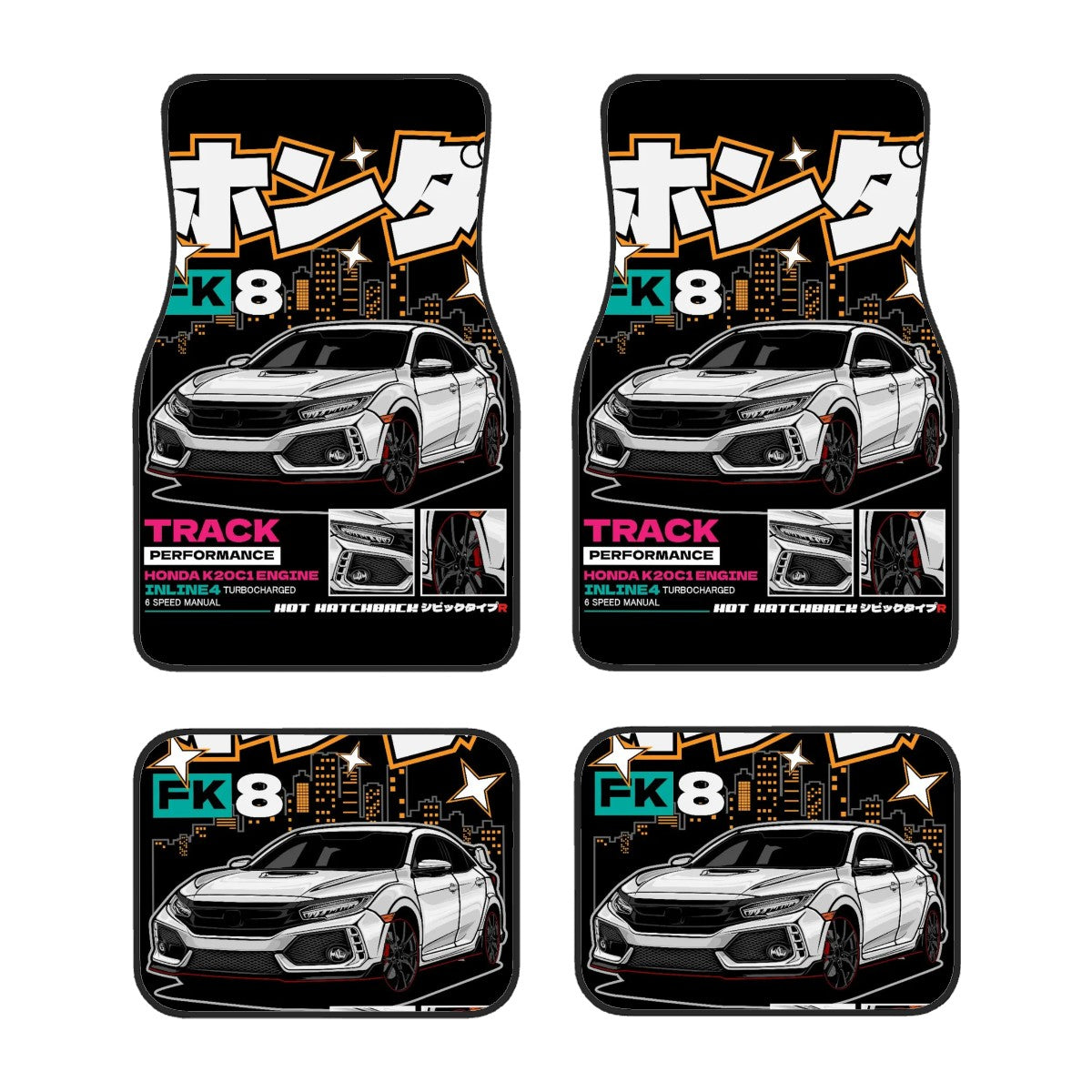 Fk8 civic inspired car floor mats flat lay mockup.