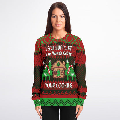 Tech Support Funny Ugly Holiday Printed Sweatshirt
