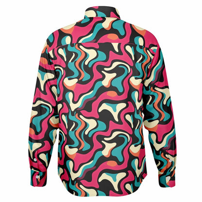 Red Blue Pattern Long Sleeve Button Down Shirt - AOP