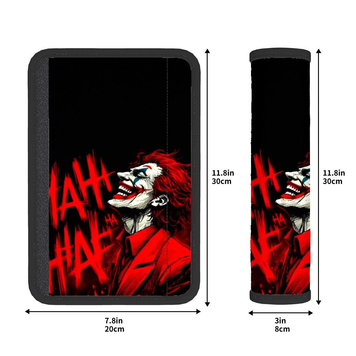 Joker inspired seat belt cover pad sizing guide. 