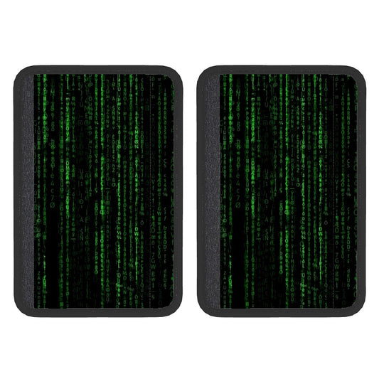 Matrix pattern seat belt cover pad flat lay mockup image.