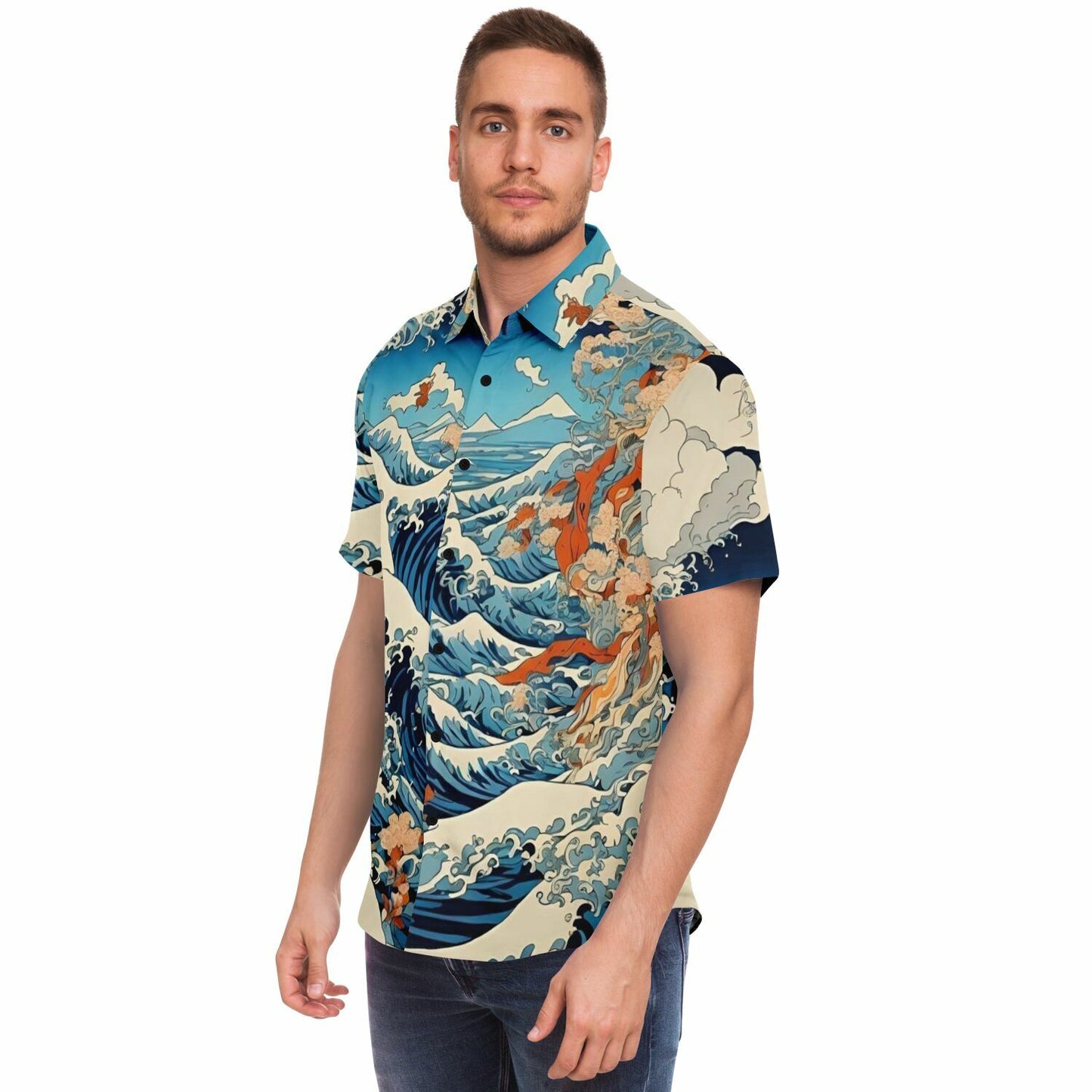 The Great Japanese Waves Short Sleeve Button Down Shirt - AOP