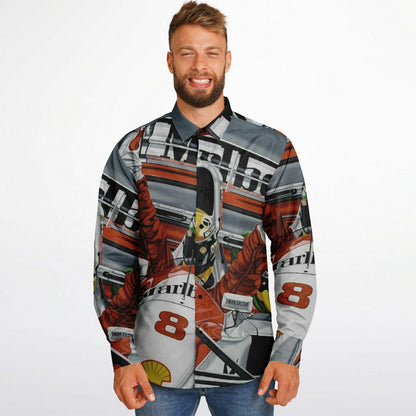 F1 Win Poster Long Sleeve Button Down Shirt - AOP
