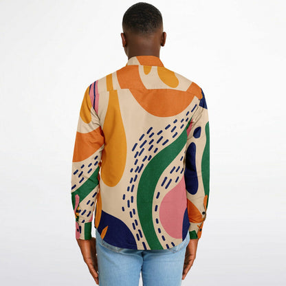 Abstract Artwork Long Sleeve Button Down Shirt - AOP