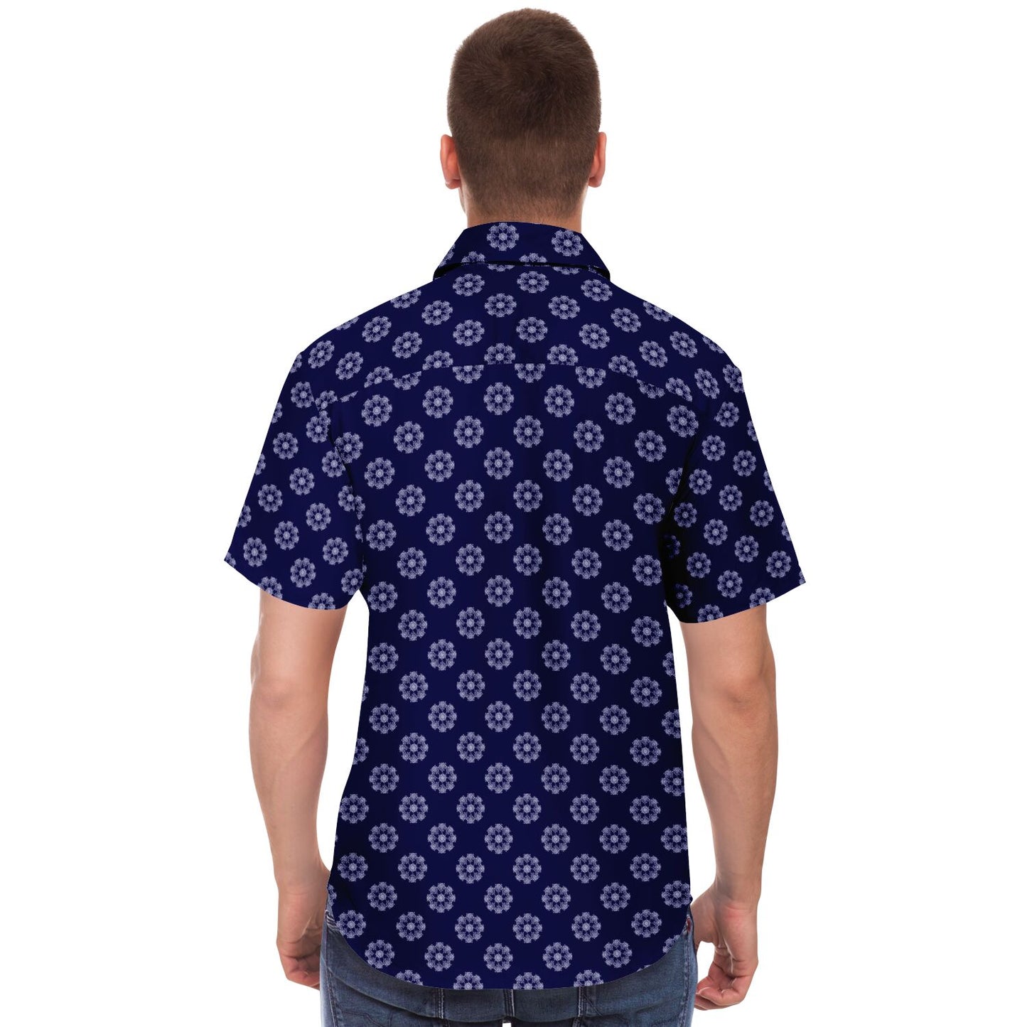 Geometric Circle Pattern Short Sleeve Button Down Shirt - AOP