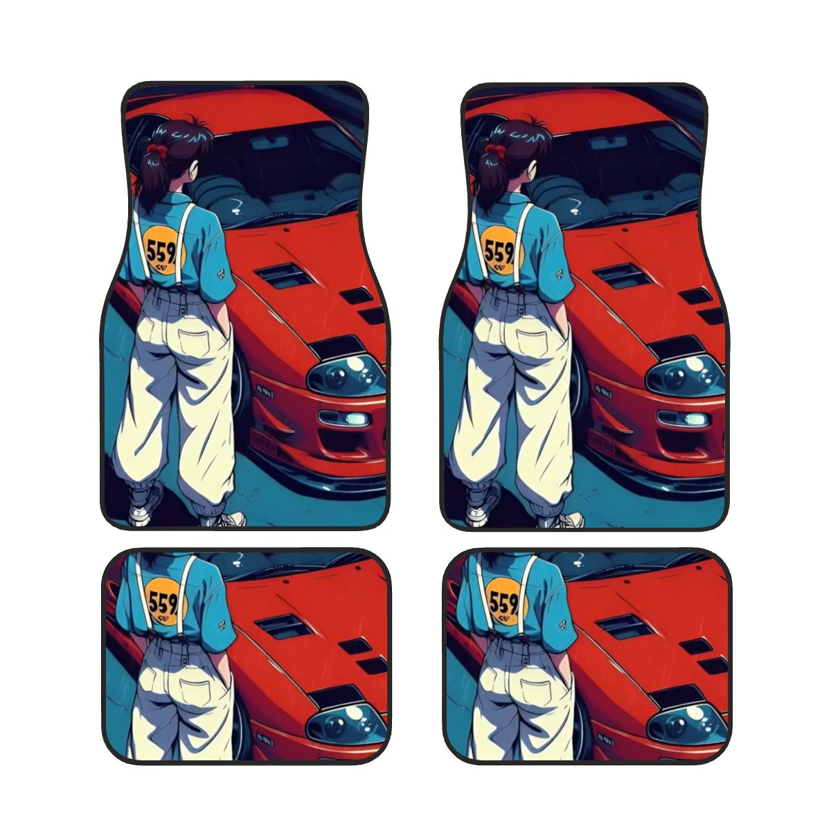 Supra Girl Illustration Automotive Floor Mats – JDM-Inspired Car Interior Accessory Featuring Female Character Art