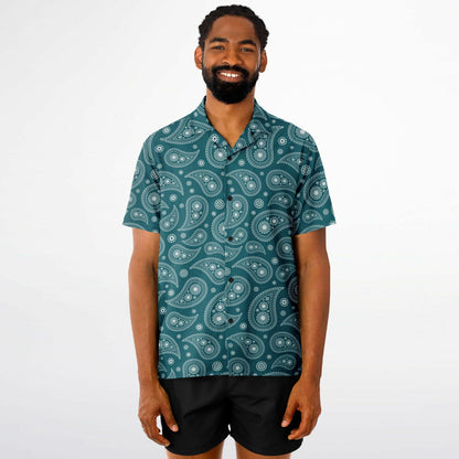 Paisley Pattern Spread Collar Short Sleeve Shirt