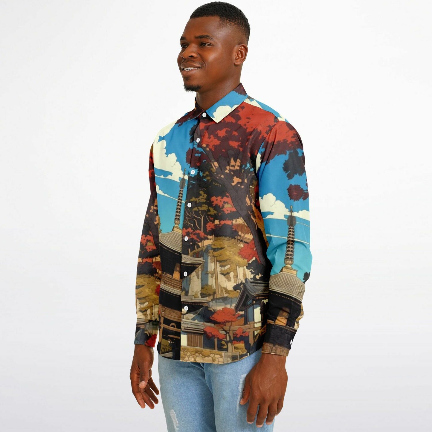 Turbo S Illustration Art Long Sleeve Button Down Shirt - AOP