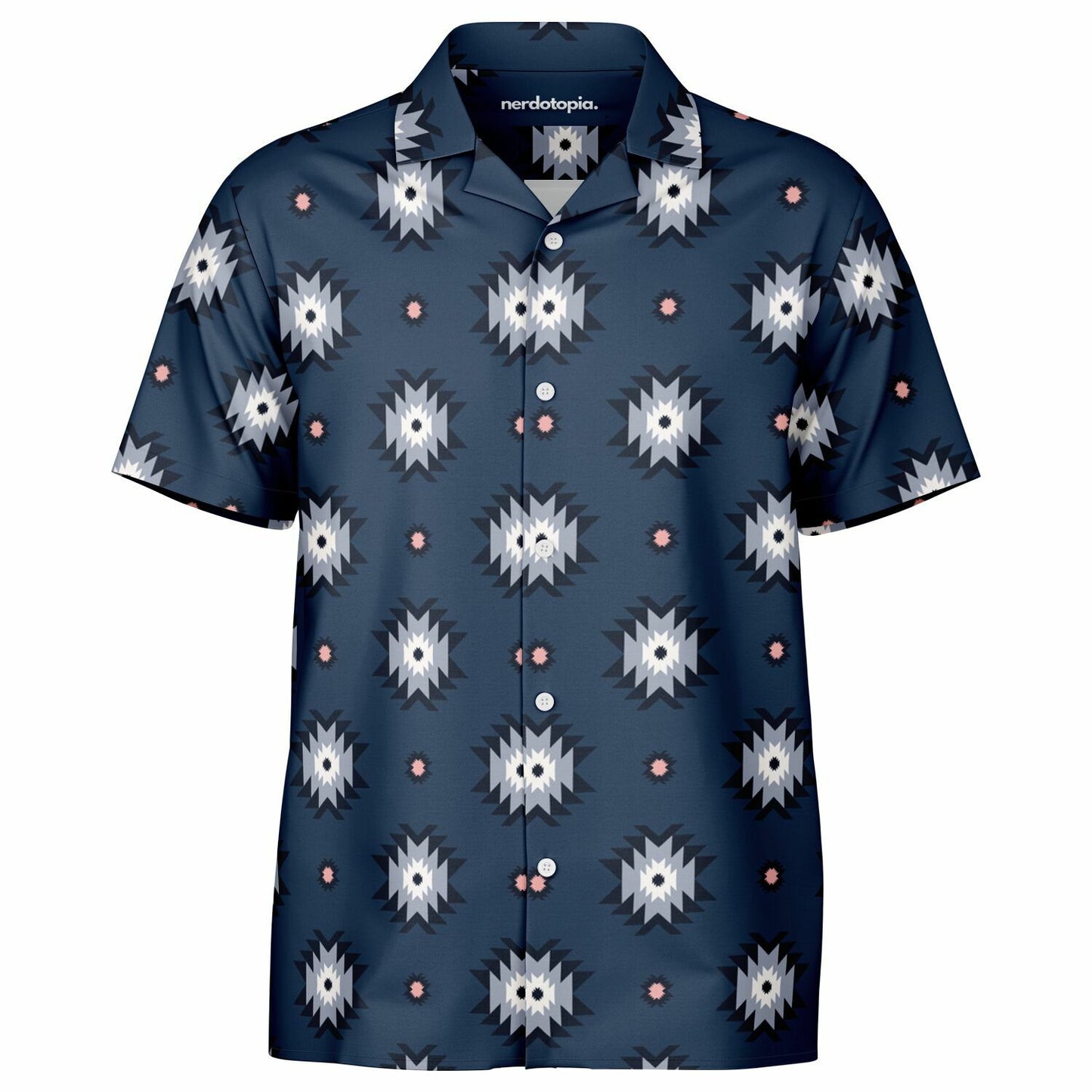 Aztec Pattern Spread Collar Short Sleeve Shirt
