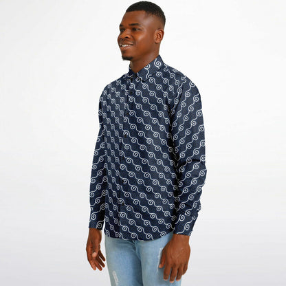 Linen Texture Print Long Sleeve Button Down Shirt - AOP