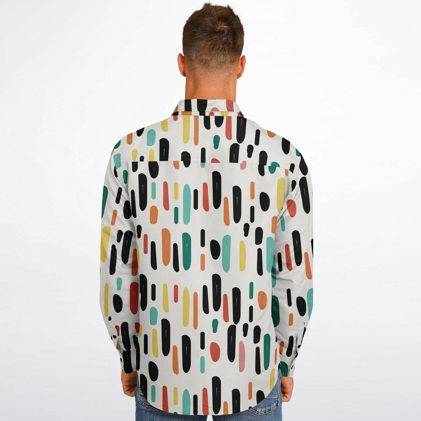 Colored Brush Strokes Long Sleeve Button Down Shirt - AOP