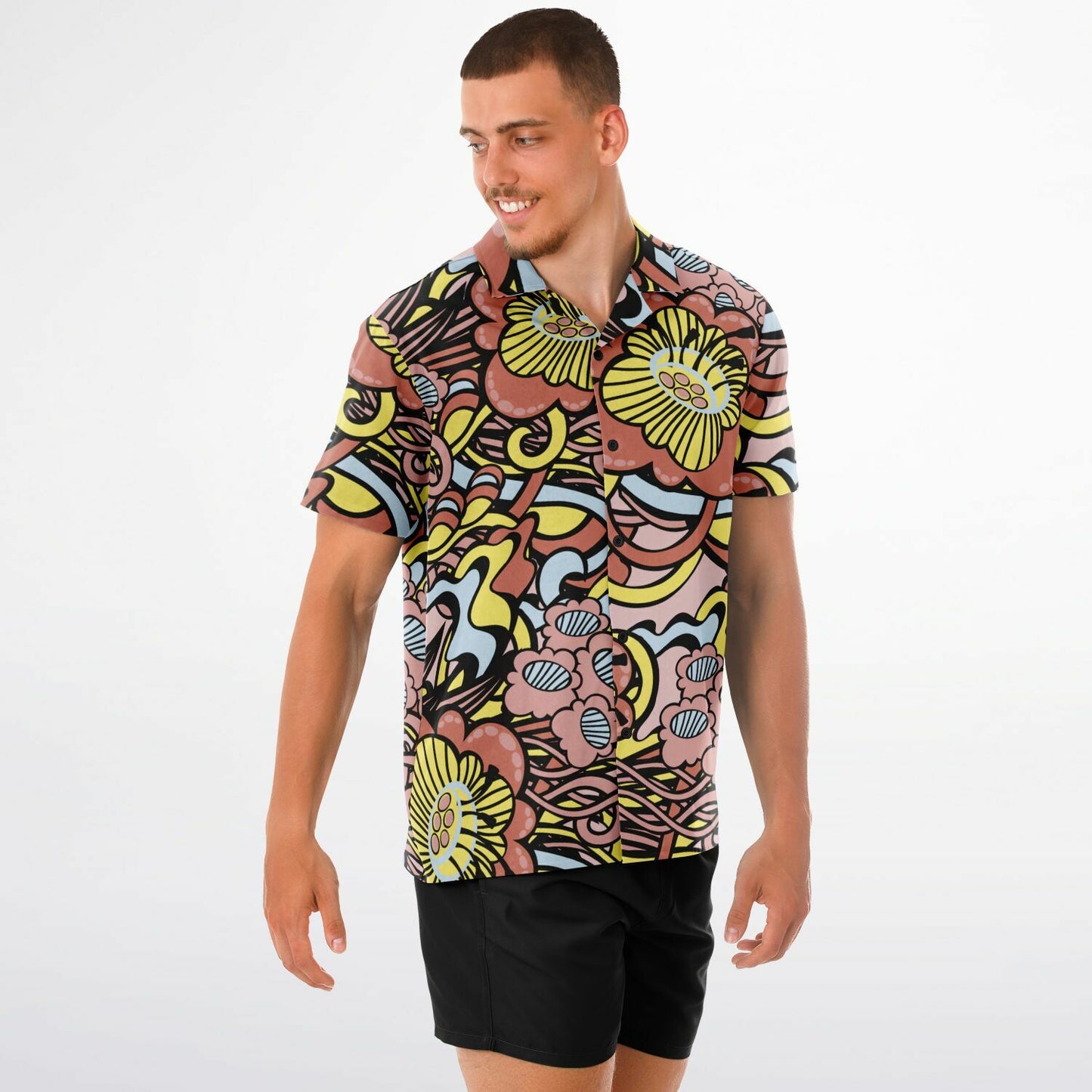 Floral Abstract Spread Collar Short Sleeve Shirt