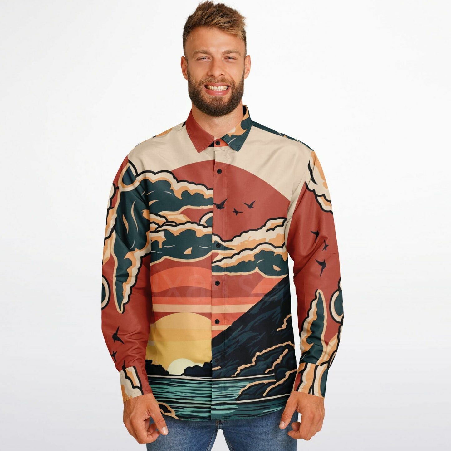 Evo X Illustration Long Sleeve Button Down Shirt - AOP