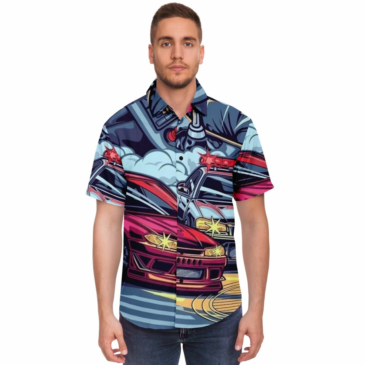 Silvia Illustration Short Sleeve Button Down Shirt - AOP