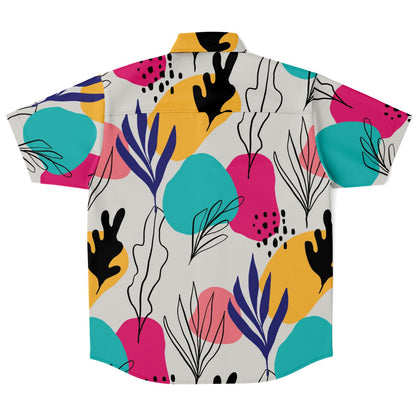 Abstract Floral Colored Pattern Short Sleeve Button Down Shirt - AOP