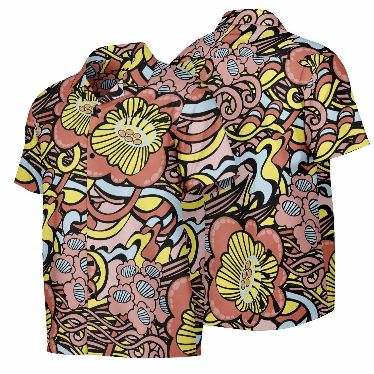 Floral Abstract Spread Collar Short Sleeve Shirt