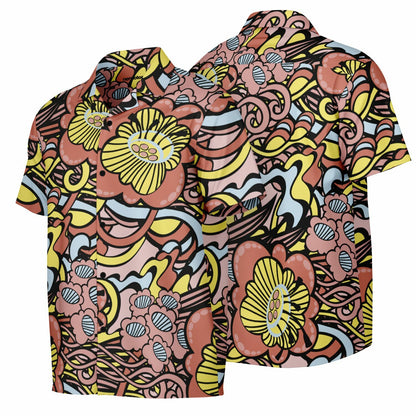 Floral Abstract Spread Collar Short Sleeve Shirt