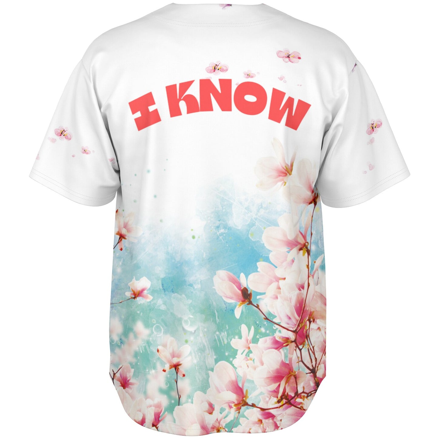 "I Know" Light Floral Pattern Baseball Jersey - AOP