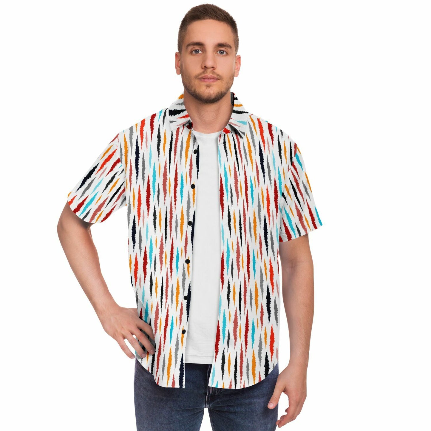 Colored Seamless Pattern Short Sleeve Button Down Shirt - AOP