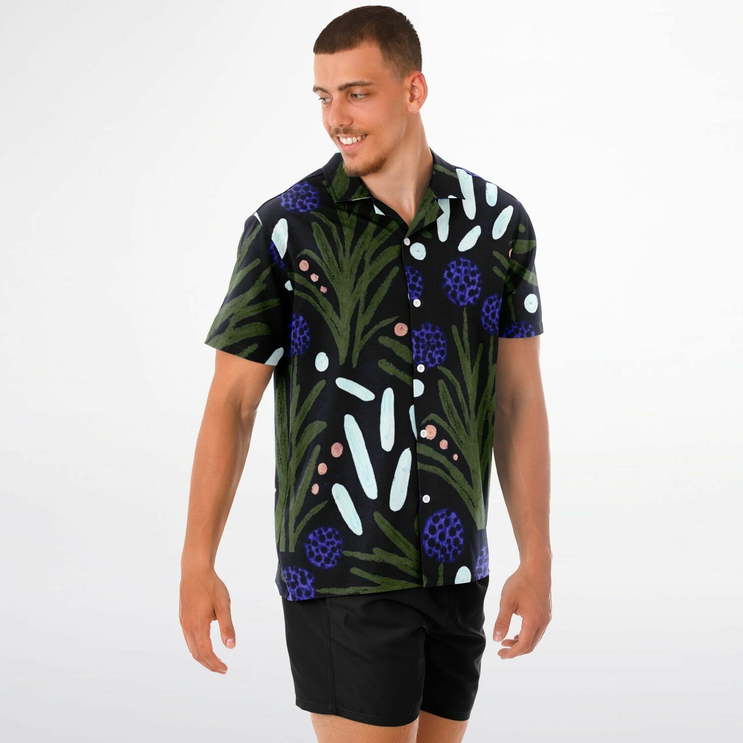 Floral Pattern Spread Collar Short Sleeve Shirt