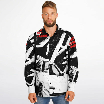 Initial D Trueno Art Long Sleeve Button Down Shirt - AOP