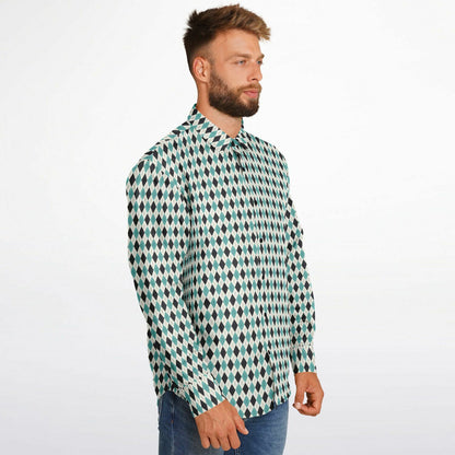 Tile Pattern Long Sleeve Button Down Shirt - AOP