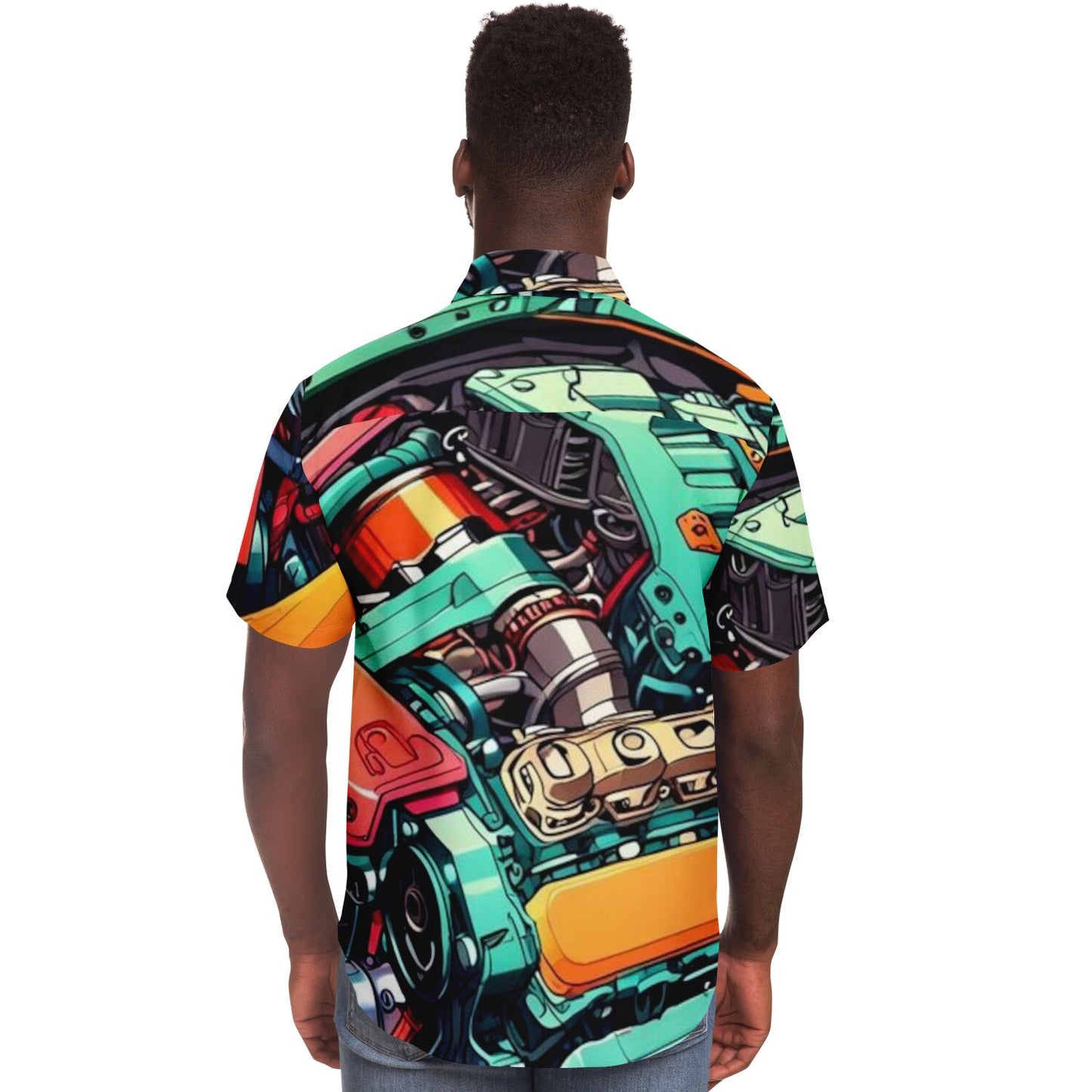 Engine illustration Short Sleeve Button Down Shirt - AOP