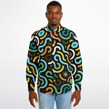 Colored Doodle Art Long Sleeve Button Down Shirt - AOP