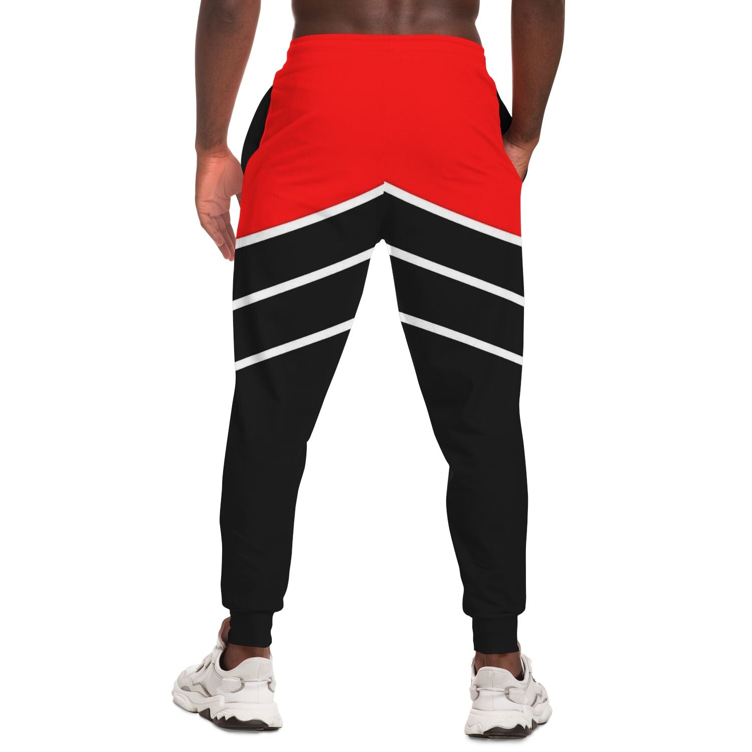 Striped pattern sweatpants product mockup on male model from back
