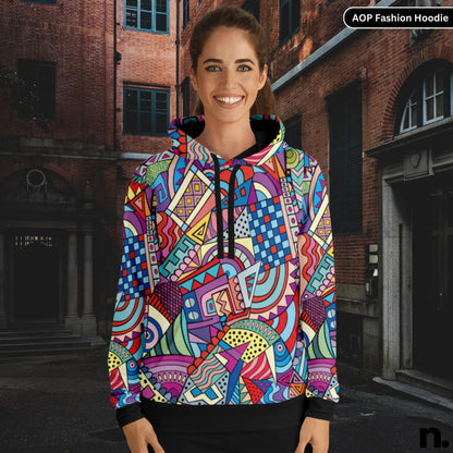 Abstract Colour Pattern Fashion Hoodie - AOP