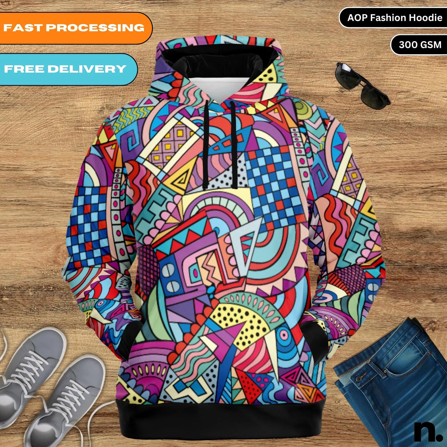 Abstract Colour Pattern Fashion Hoodie - AOP