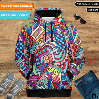 Abstract Colour Pattern Fashion Hoodie - AOP
