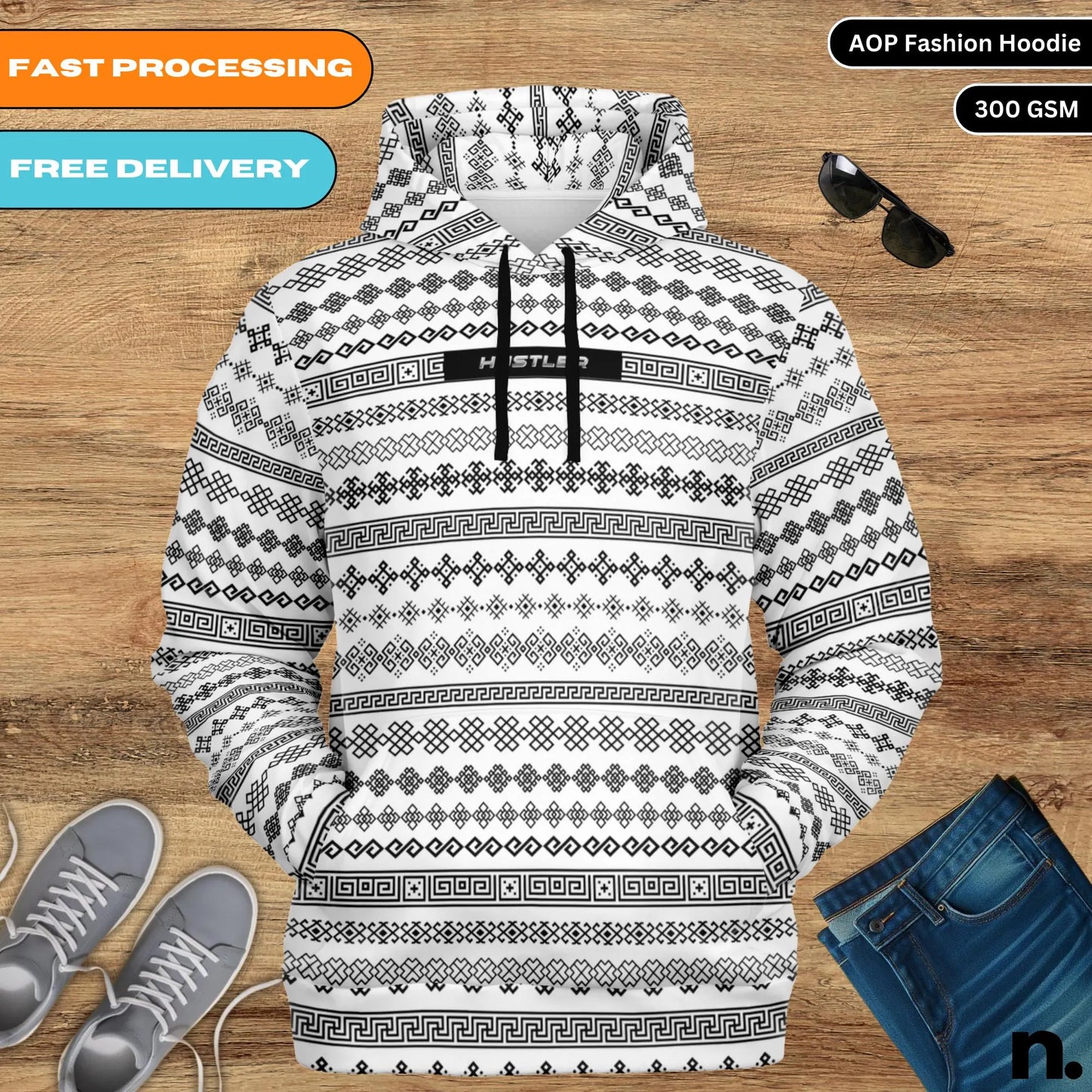 Classic Pattern Fashion Hoodie - AOP