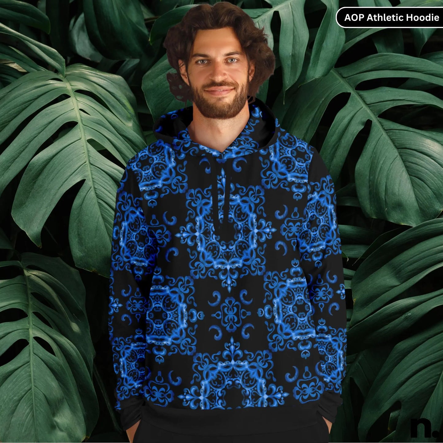 Blue Haze Pattern Athletic Hoodie - AOP