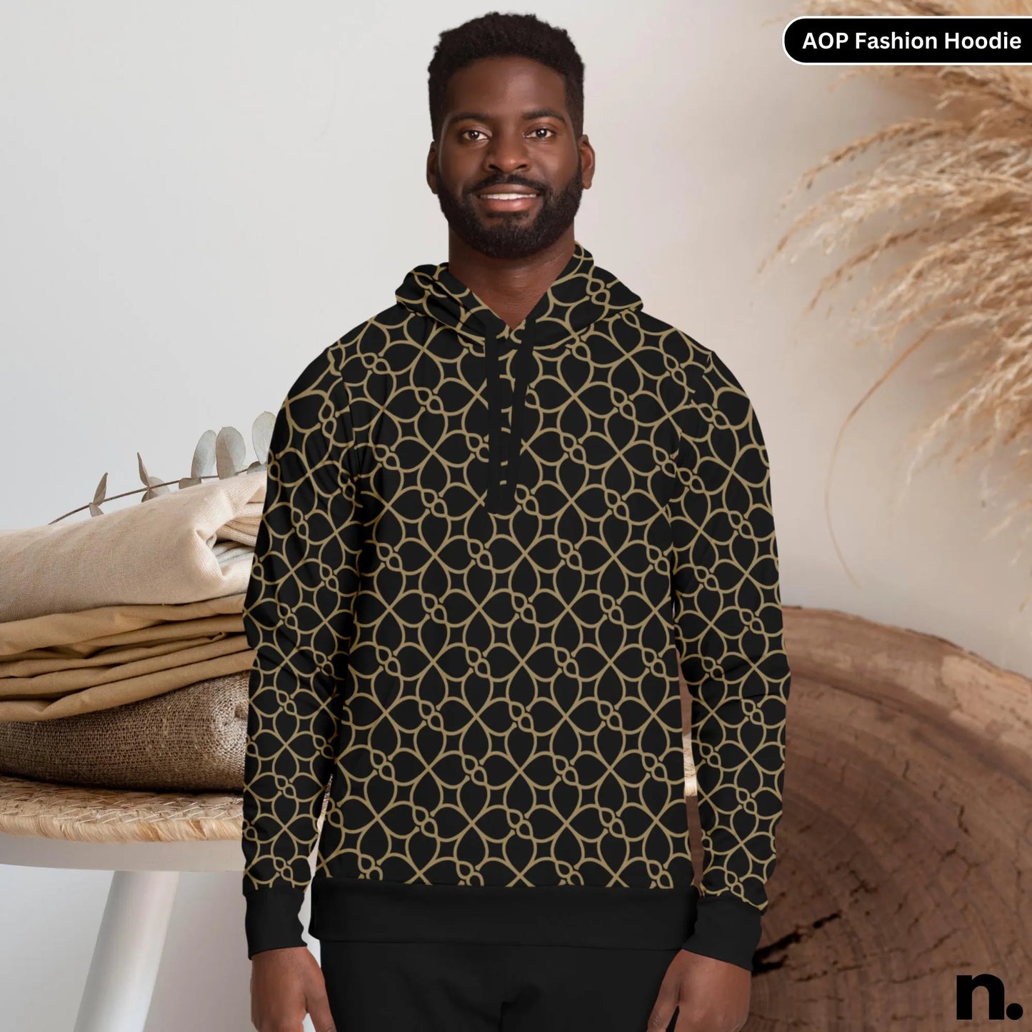 Gold Repeating Pattern AOP Fashion Hoodie - AOP