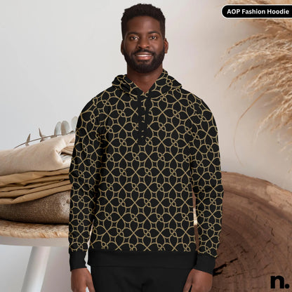 Gold Repeating Pattern AOP Fashion Hoodie - AOP