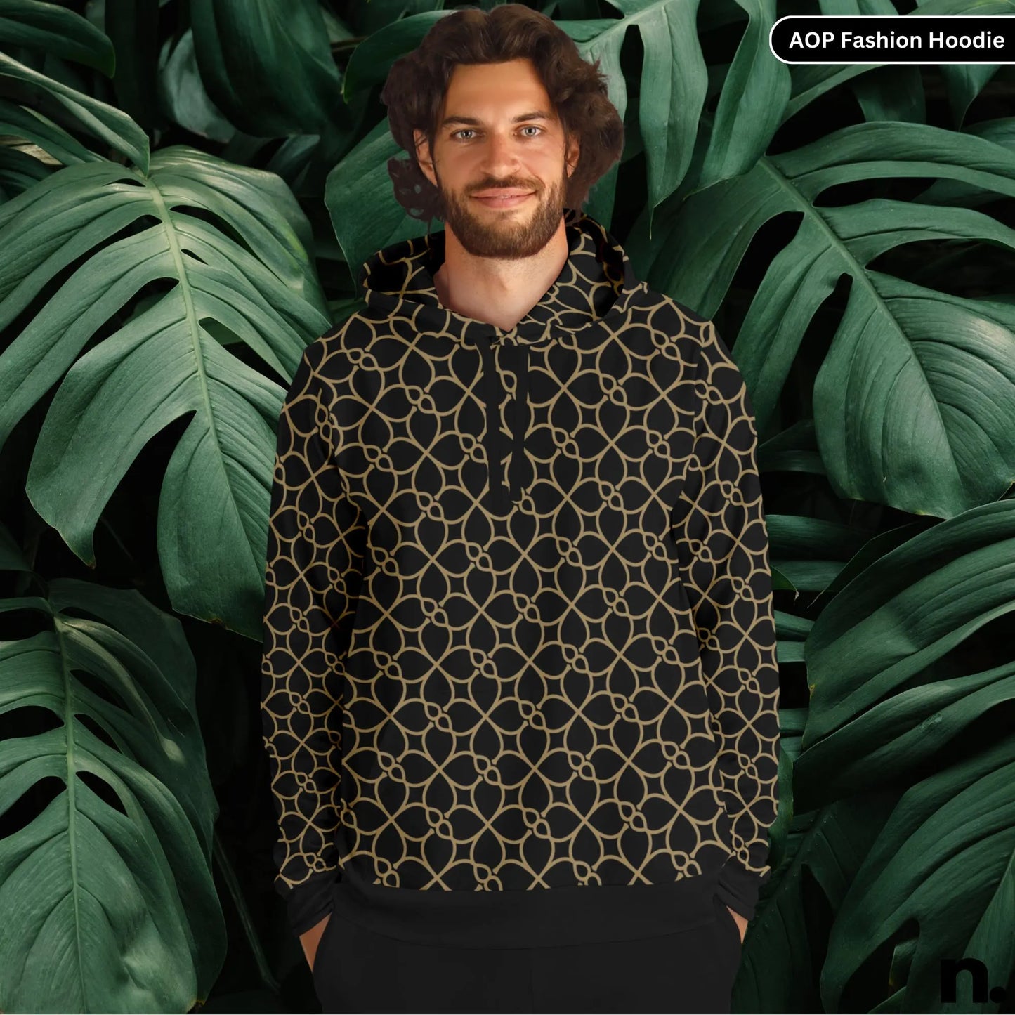 Gold Repeating Pattern AOP Fashion Hoodie - AOP