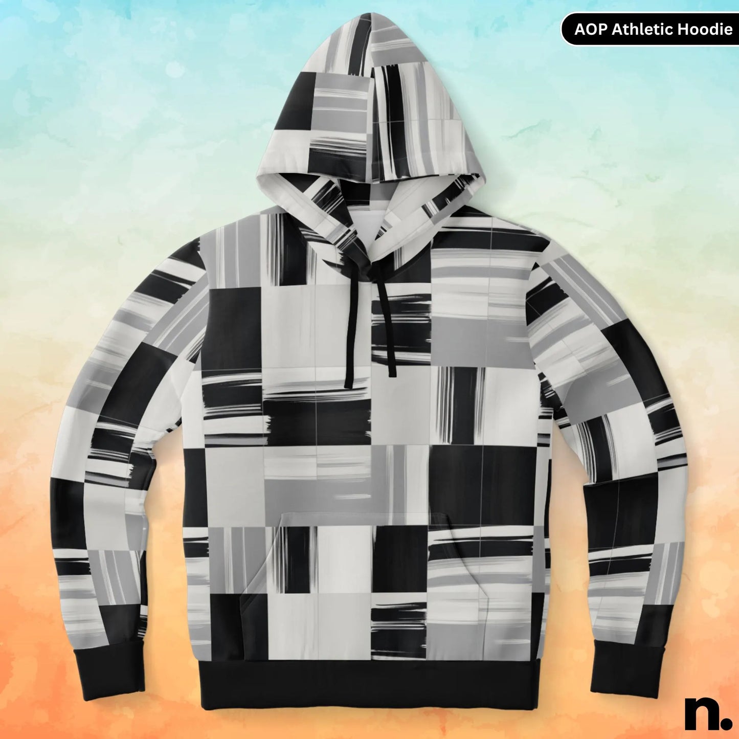 Monochrome Pattern Athletic Hoodie - AOP