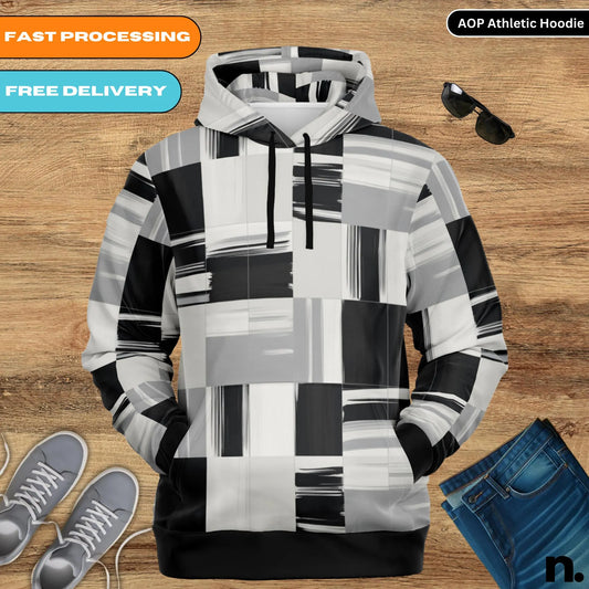 Monochrome Pattern Athletic Hoodie - AOP
