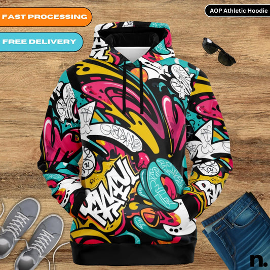 Graffiti Style Artwork Athletic Hoodie - AOP